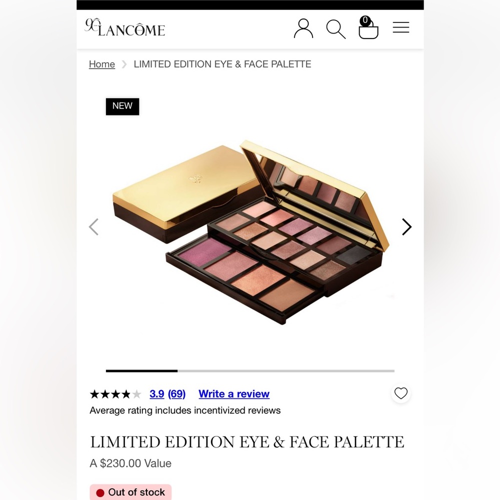 Lancome Eye & Face Palette - Gold, Pink, Brown Shades